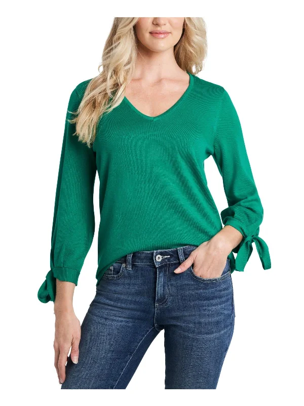 Womens Knit Tie Sleeve V-Neck Sweater