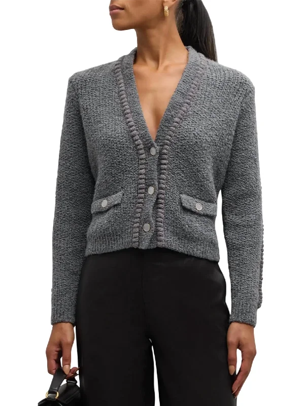 Double Pocket Cropped Cardigan In Pewter