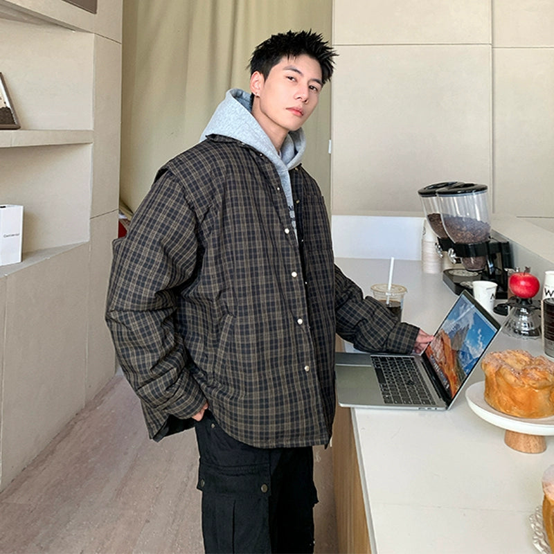Comfortable Wear Plaid Lapel Down Jacket