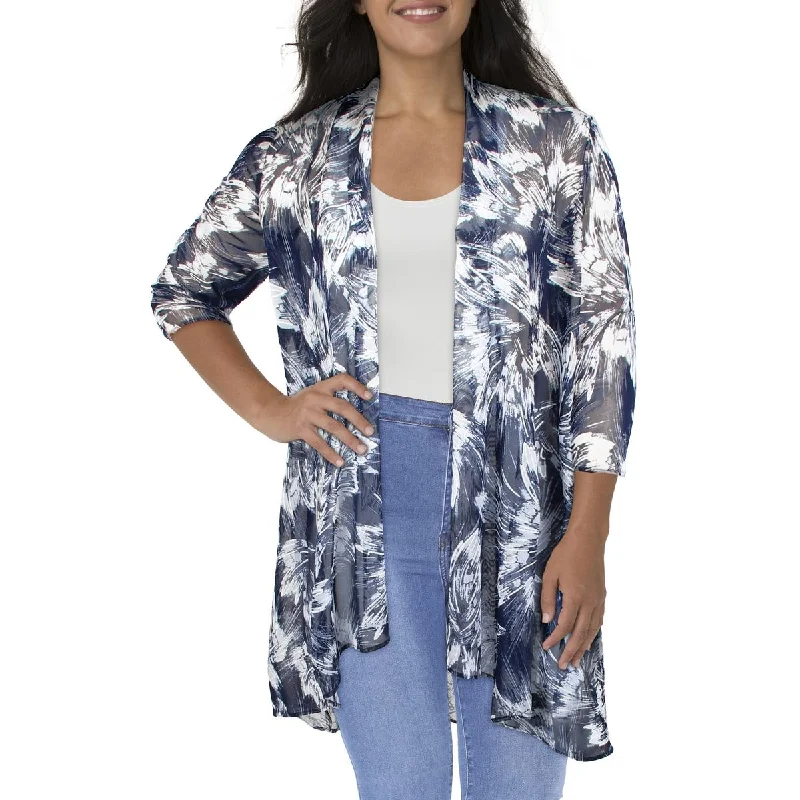 Trends Womens Mesh Printed Duster Blazer