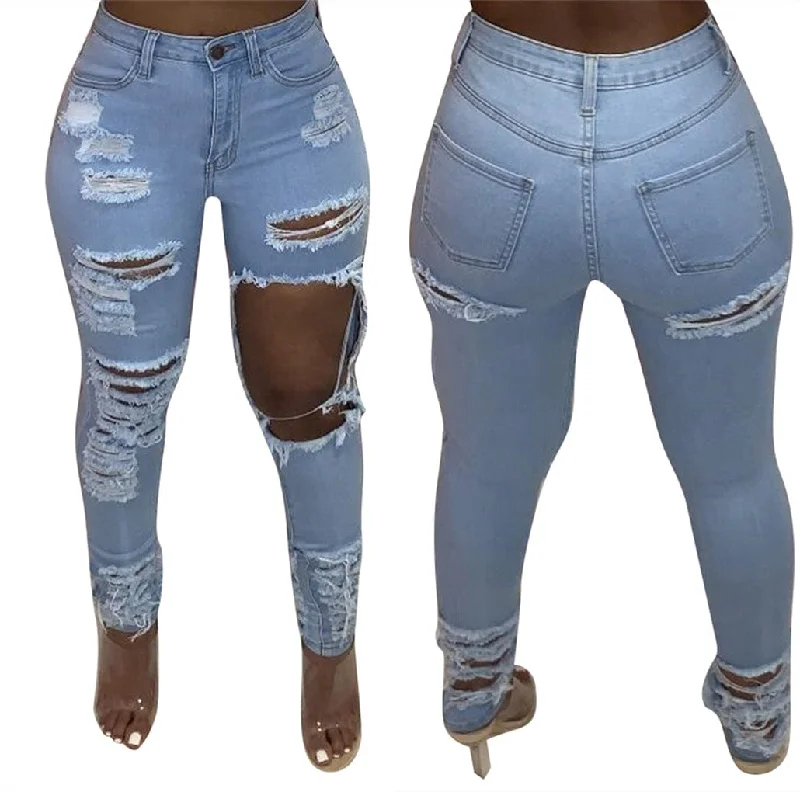 Sporty Wear OR-LS6423 Fashion personality ripped denim jeans stretch size jeans women plus size jeans trousers for women
