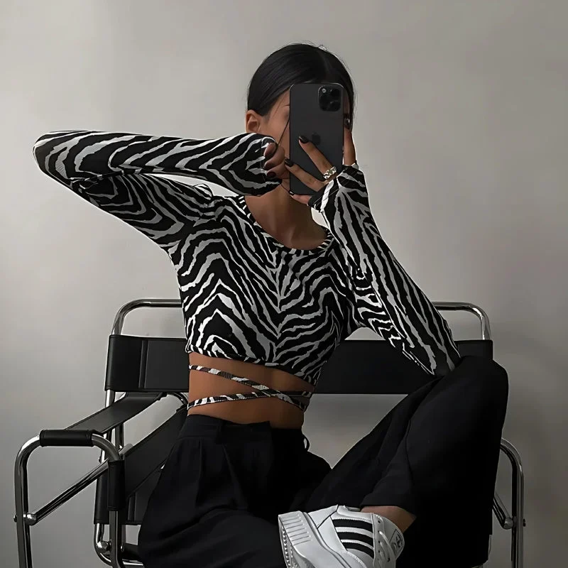 Celebrity Style Baddie Zebra Backless Crop Top