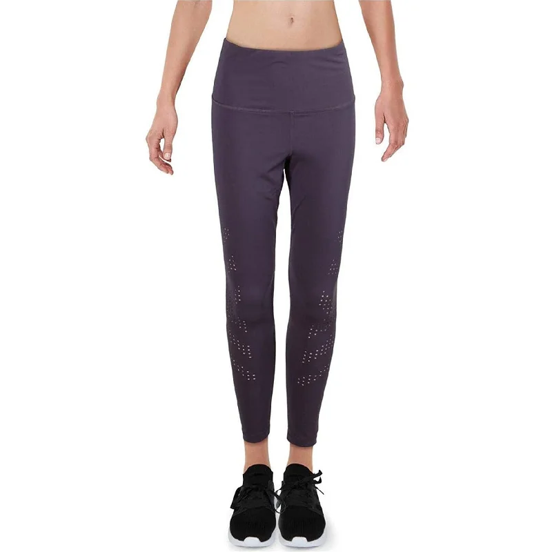 Reebok Womens Perforated Yoga Pants, Purple, Large