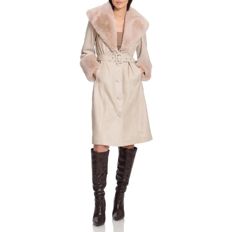 End Of The Year Avec Les Filles Women's Belted Faux Fur Trim Walker Coat