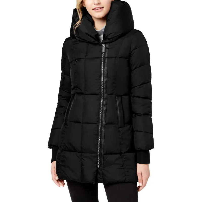 French Connection Women's Quilted Asymmetrical Hem Hooded Winter Puffer Coat