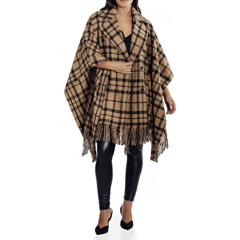 Fashionable Prints Kathy Ireland Women's Plaid Print Double Breasted Poncho Coat
