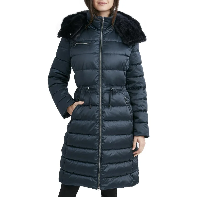 Fashionable And Versatile Laundry by Shelli Segal Women's Satin Quilted Long Puffer Coat with Cinch Waist