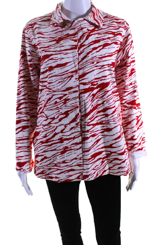 Leggiadro Womens Printed Hidden Placket Button Up Jacket Red White