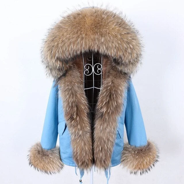 Fashionable Inner Wear Winter Parkas with Natural Racoon Fur Trim on Sleeves and Collar for Women Fashionable Inner Wear Winter Parkas with Natural Racoon Fur Trim on Sleeves and Collar for Women