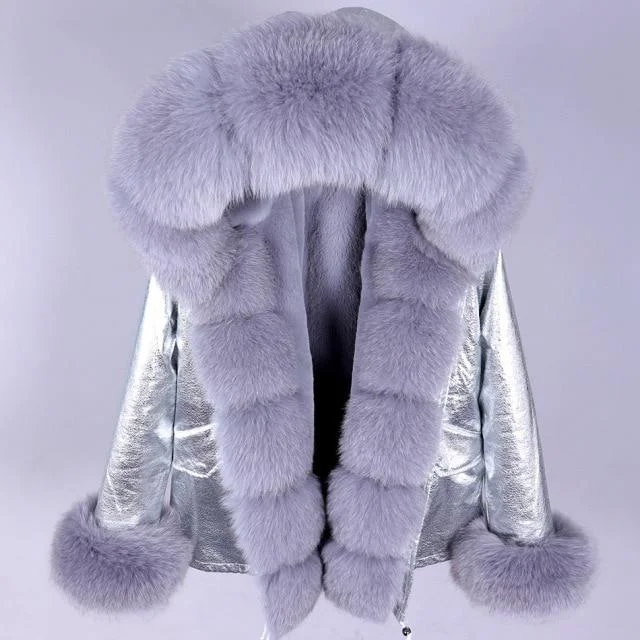 Winter Women's Natural Raccoon Real Fox Fur Hood Thick Coats & Jackets