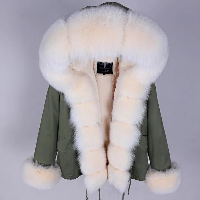 Women's Big Thick Hood Coat Real Raccoon Fox Fur Warm Winter Zipper Jacket