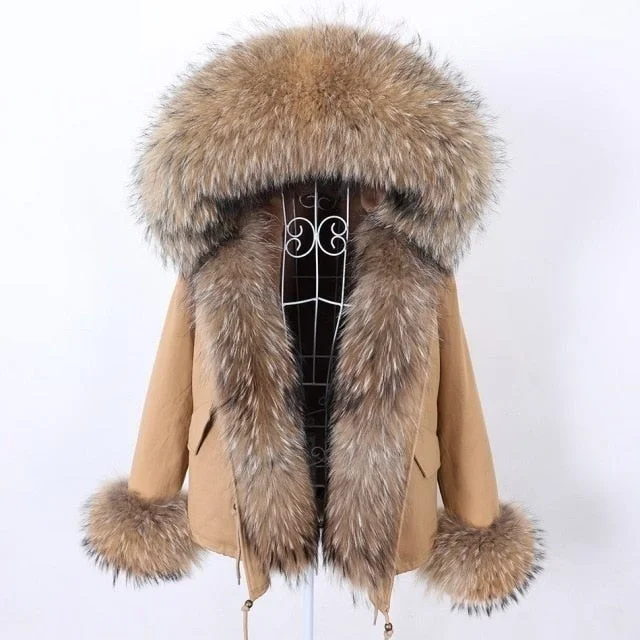 Must-have For Autumn And Winter Women's Winter Style Natural Racoon Fur Collar Full Sleeved Thick Parkas Must-have For Autumn And Winter Women's Winter Style Natural Racoon Fur Collar Full Sleeved Thick Parkas