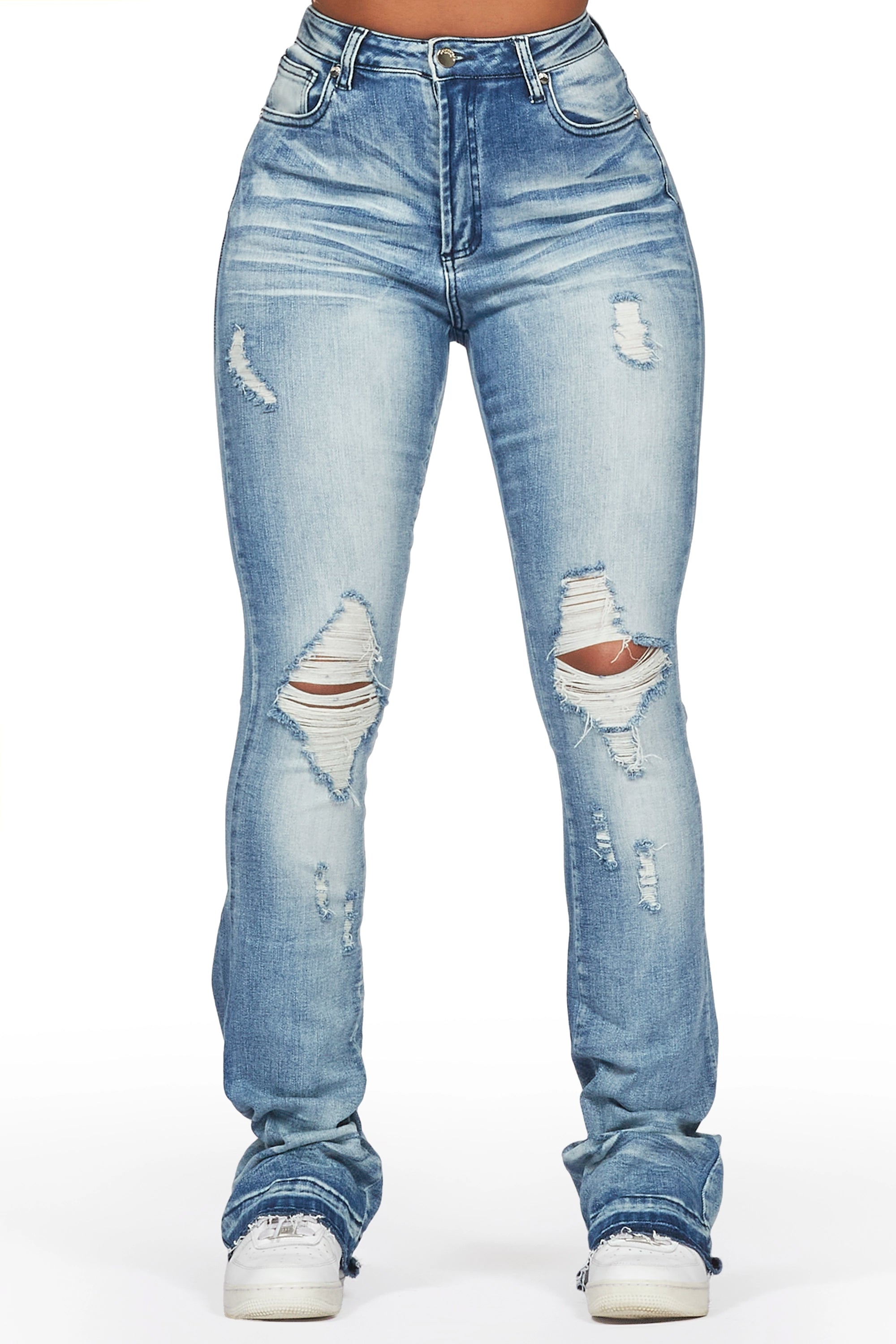 Leilany Light Wash Stacked Flare Jean