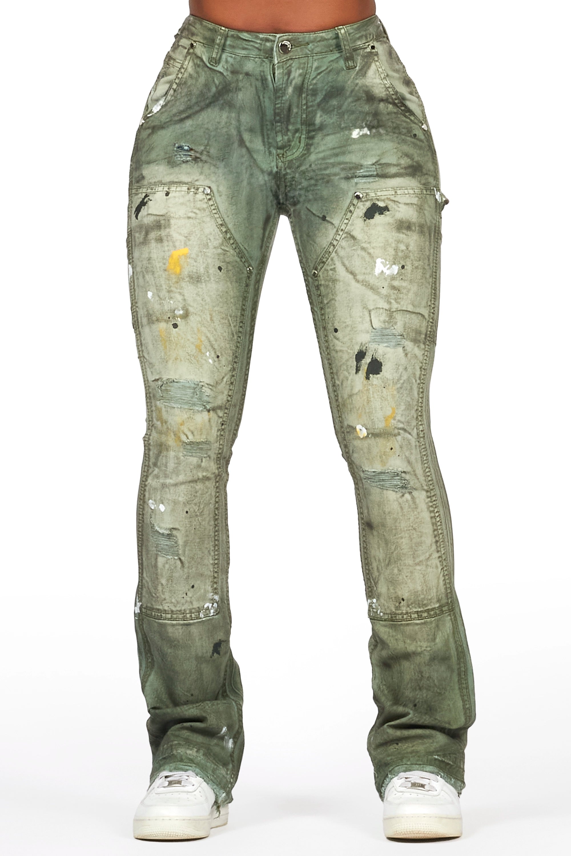 Miesha Green Stacked Flare Jean