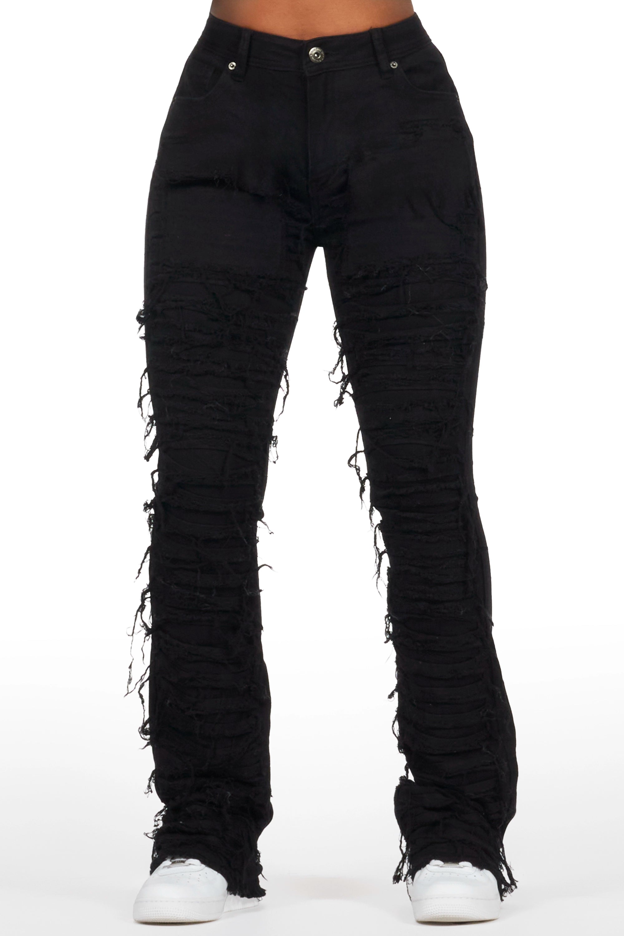 Lhyric Black Stacked Flare Jean