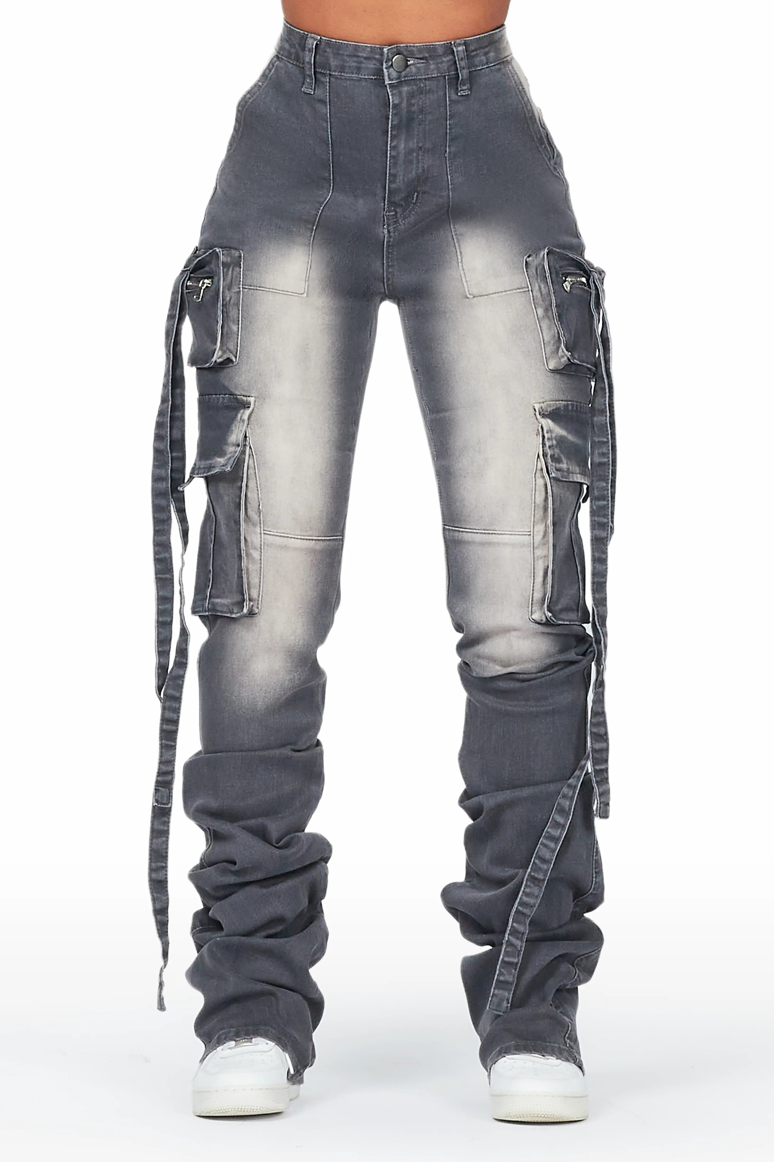 Shariya Grey Wash Cargo Super Stacked Jean