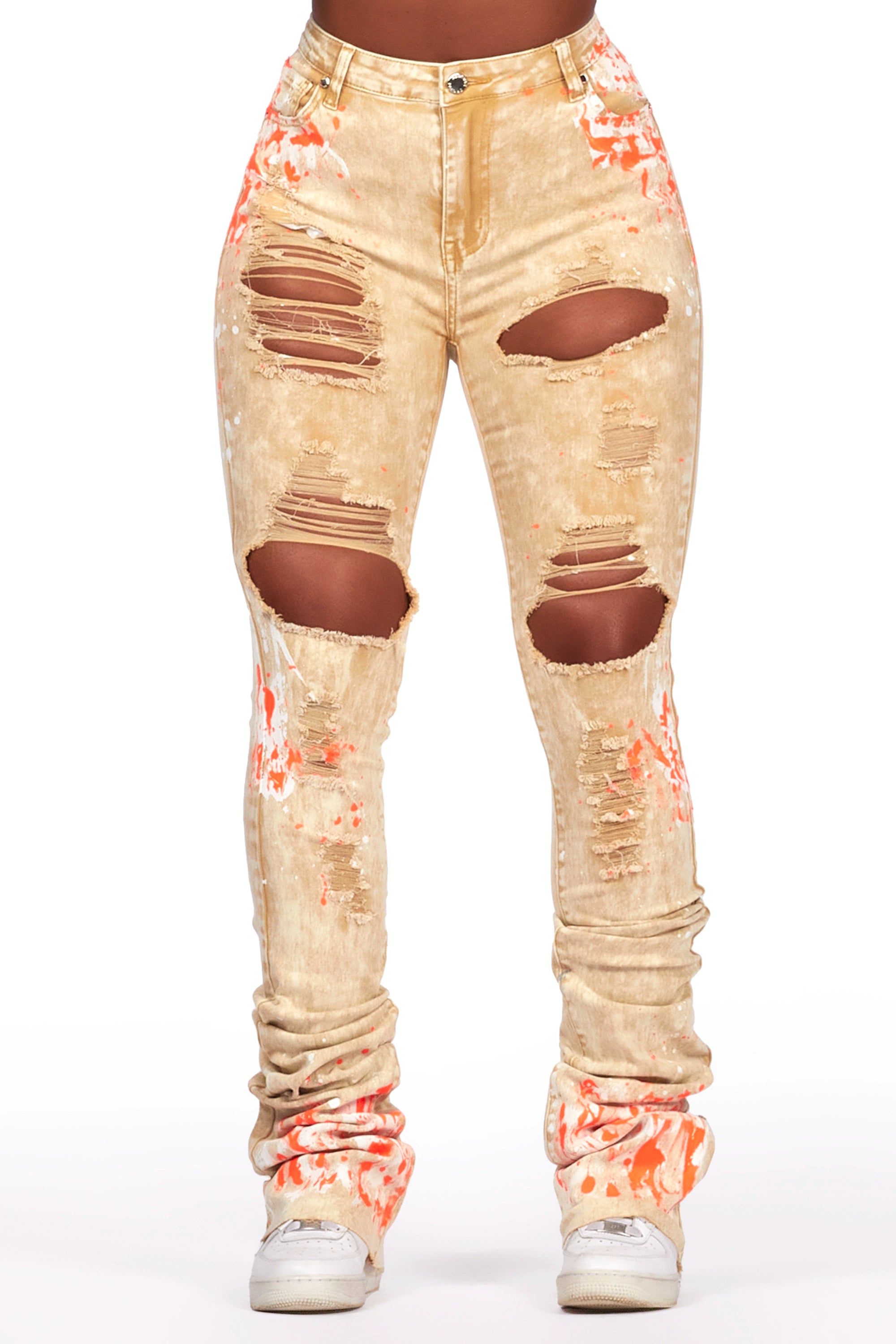 Calisha Tan Painted Super Stacked Jean