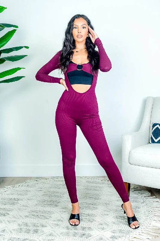 Ribbed Bandeau Ring Open Front Long Sleeve Jumpsuit (black Top don't included  )(P3719)