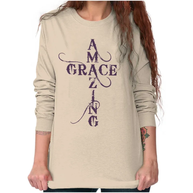 Amazing Grace Script Long Sleeve T Shirt