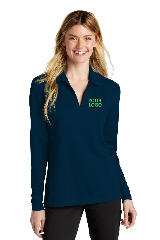 Nike Ladies Dri-FIT Micro Pique Long Sleeve Custom Polos, Navy