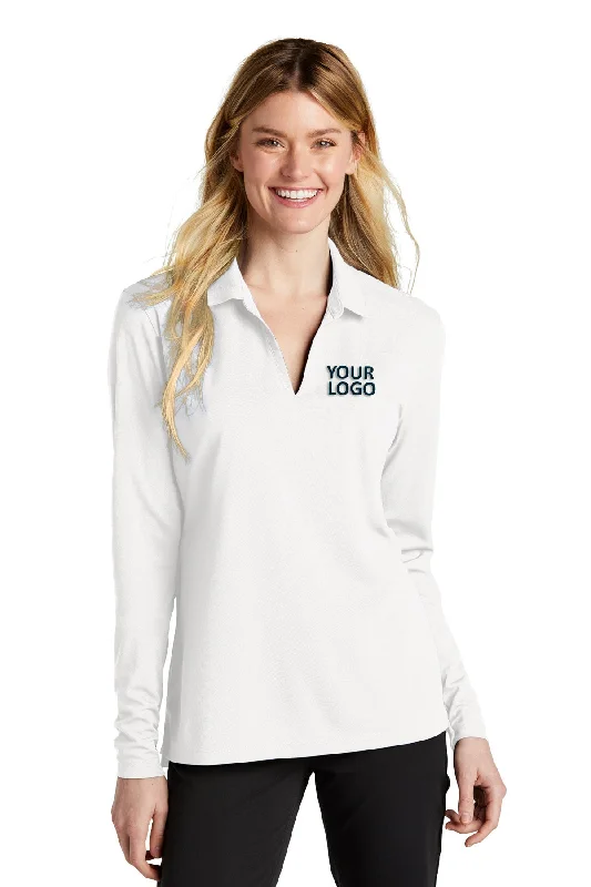 Nike Ladies Dri-FIT Micro Pique Long Sleeve Custom Polos, White