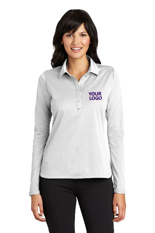 Nike Ladies Long Sleeve Dri-FIT Stretch Custom Polos, White