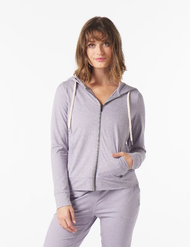 On The Go Lightweight Zip Up Hoodie: Dusty Lavender Marble