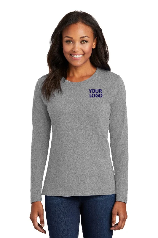 Port & Company Ladies Long Sleeve Custom Core Cotton Tee's, Athletic Heather