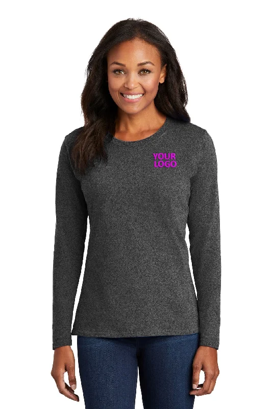 Port & Company Ladies Long Sleeve Branded Core Cotton Tee's, Dark Heather Grey