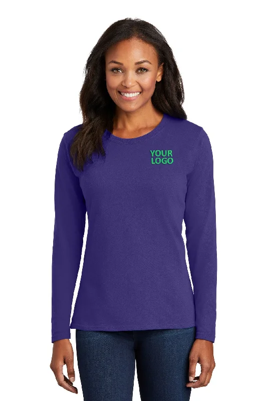 Port & Company Ladies Long Sleeve Customized Core Cotton Tee's, Purple