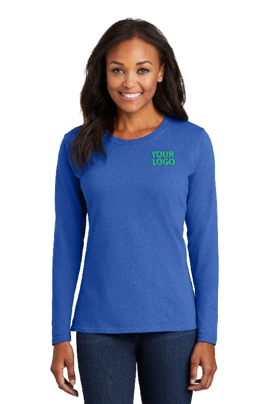 Port & Company Ladies Long Sleeve Branded Core Cotton Tee's, Royal