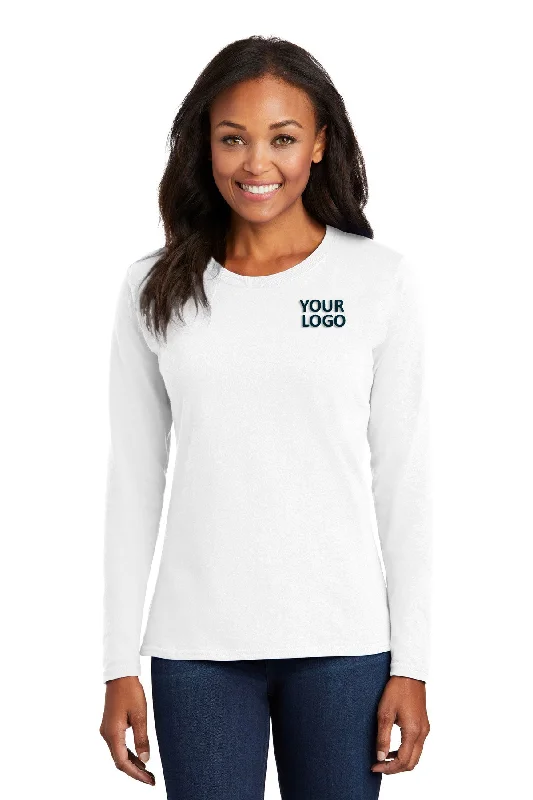 Port & Company Ladies Long Sleeve Branded Core Cotton Tee's, White