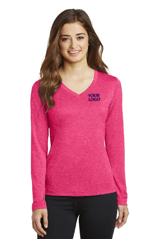 Sport-Tek Ladies Long Sleeve Branded Heather Contender V-Neck Tee's, Pink Raspberry Heather