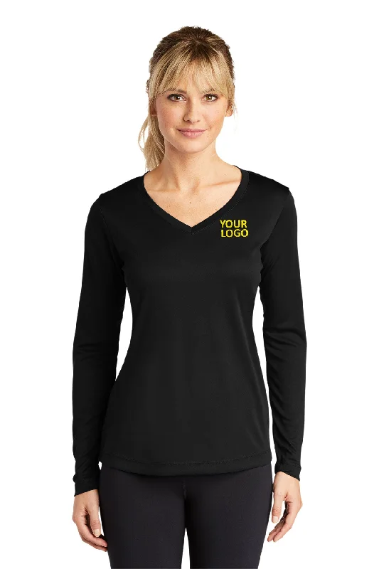 Sport-Tek Ladies Long Sleeve PosiCharge Competitor Custom V-Neck Tee's, Black