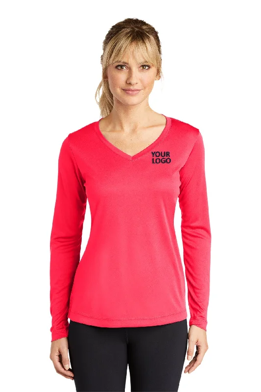 Sport-Tek Ladies Long Sleeve PosiCharge Competitor Custom V-Neck Tee's, Hot Coral