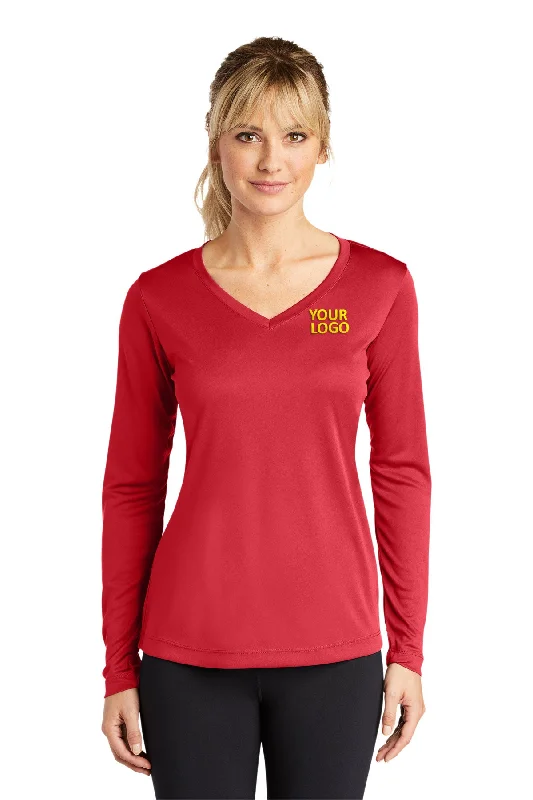 Sport-Tek Ladies Long Sleeve PosiCharge Competitor Branded V-Neck Tee's, True Red