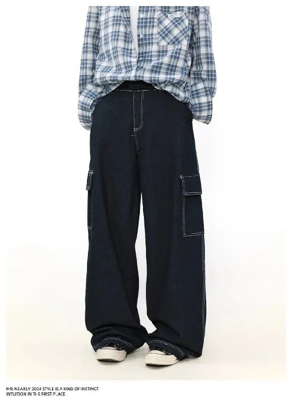 Stitched Flap Pocket Wide Cargo Pants