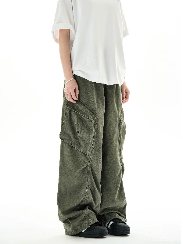 Washed Pleats Baggy Fit Cargo Pants