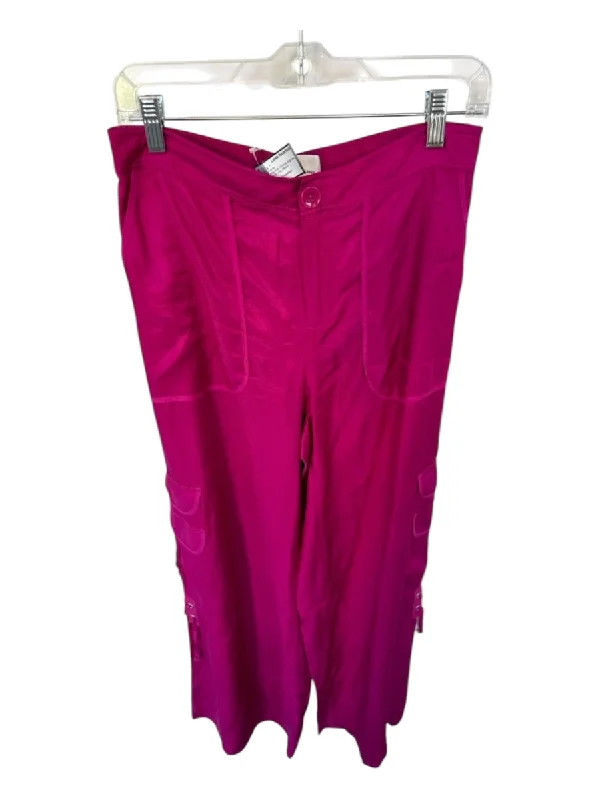 By Anthropologie Size 6 Magenta Viscose High Waist Cargo Wide Leg Pants