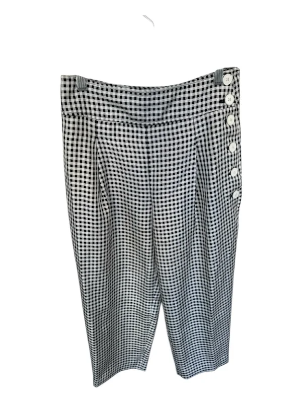 Club Monaco Size 4 Black & White Polyester Blend Side Button Checkered Pants