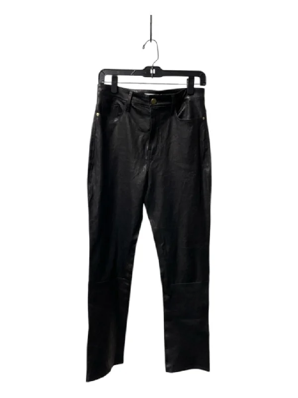 Frame Size 29 Black Lamb leather 5 Pocket Button Straight Leg Jean Pants