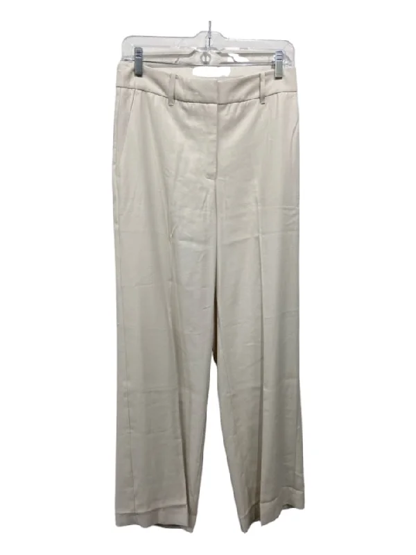 MNG Size 4 Taupe Viscose High Rise Trouser Pleat Detail Wide Leg Pants