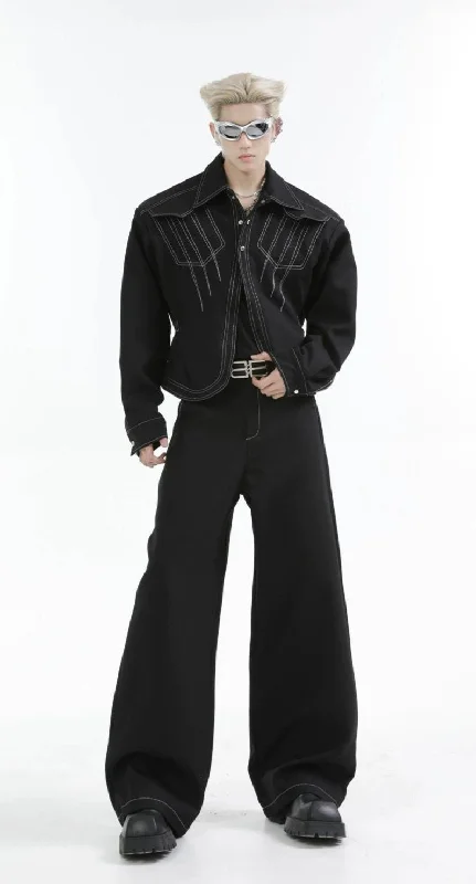 Outlined Shoulder Pad Jacket & Pants Set