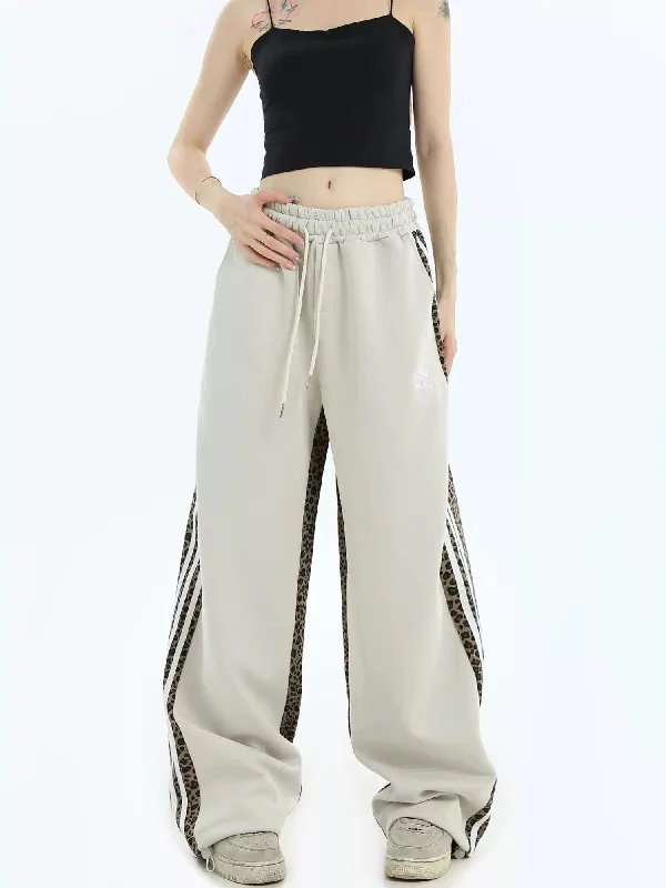 Spliced Animal Print Stripes Sweatpants