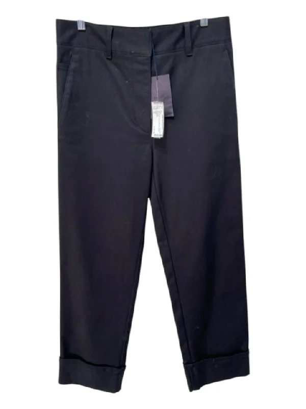 Prada Size 42 Black Cotton Mid Rise Straight Pants