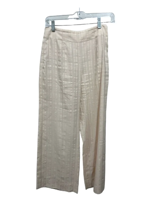 Rebecca Taylor Size 0 Pale Orange Linen Blend Vertical Pinstripe Side Zip Pants