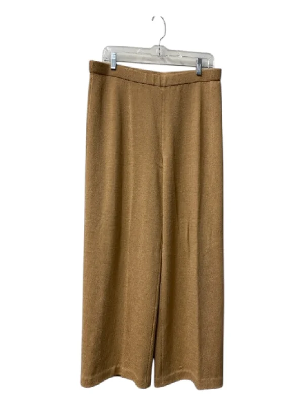 St John Size 14 Tan Knit Elastic Waist Wide Leg Pants