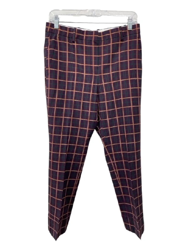 Theory Size 4 Purple Print Cotton Plaid Mid Rise Skinny Pants