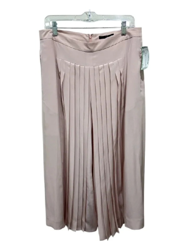 Tibi Size 8 Light Pink Silk Back Zip Wide Leg Pants