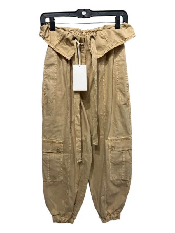 Ulla Johnson Size 00 Beige Cotton Paper Bag Waist Cargo Pockets Pants